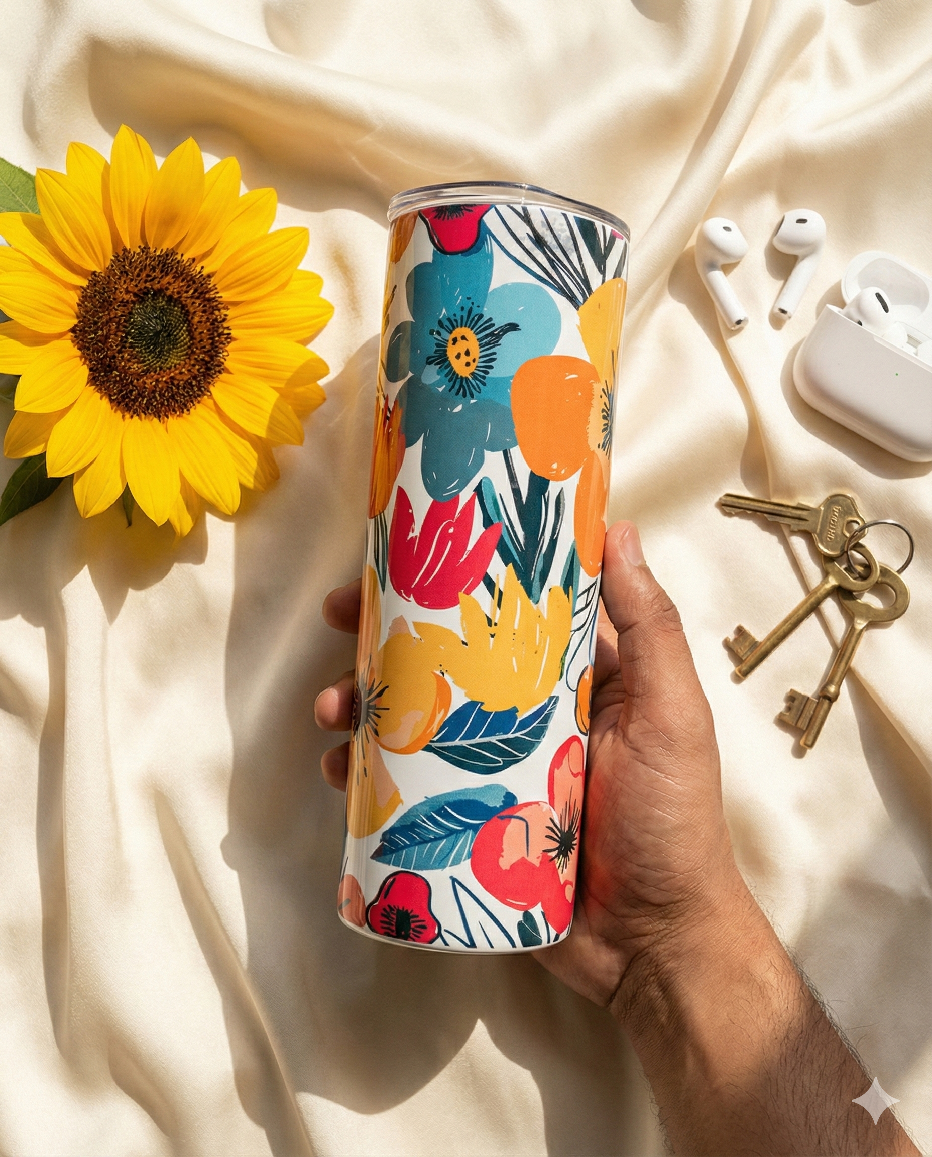 Retro Flower Metal Tumbler (600ml)