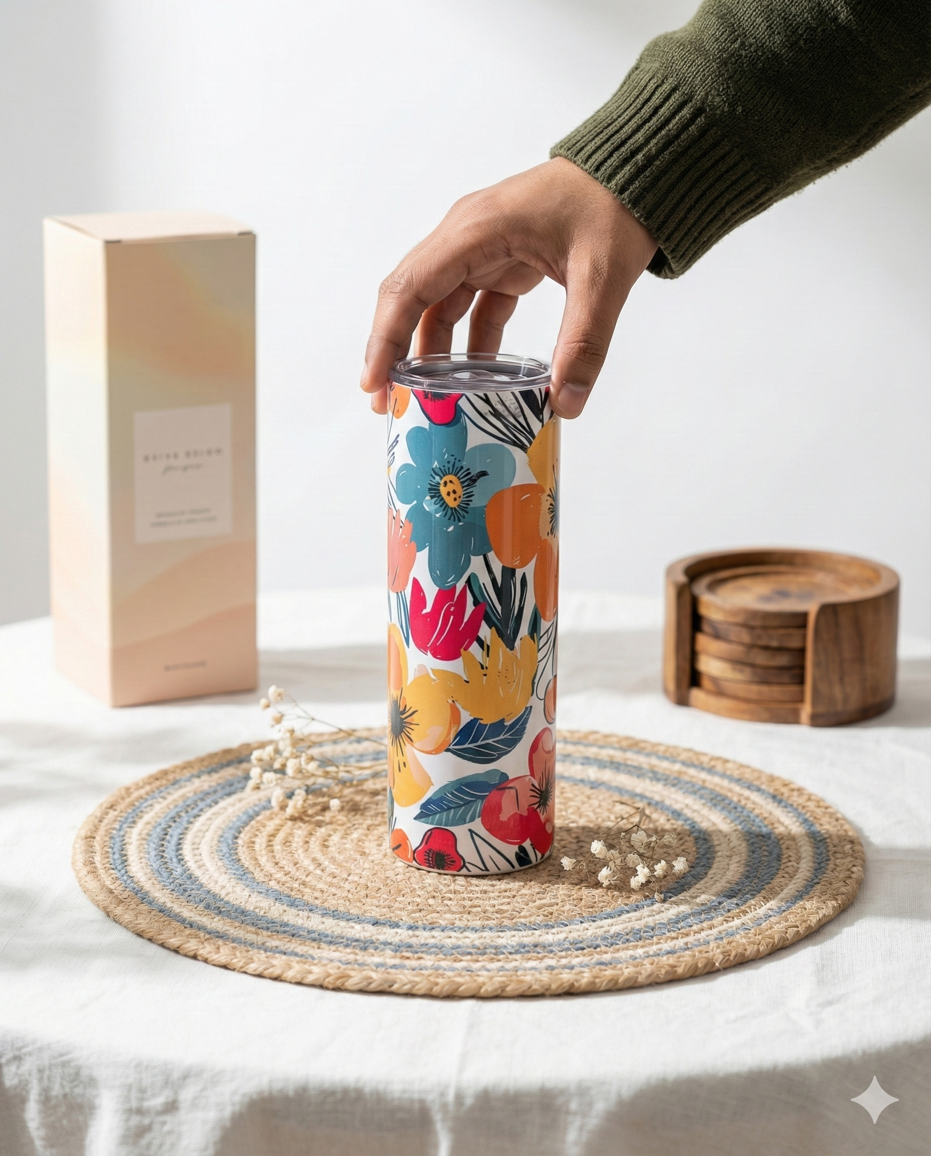 Retro Flower Metal Tumbler (600ml)