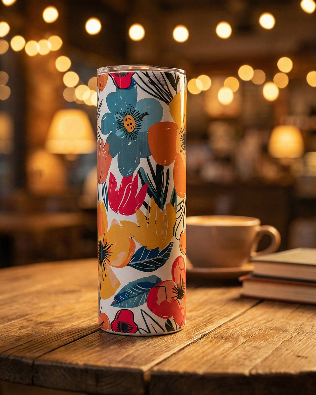 Retro Flower Metal Tumbler (600ml)