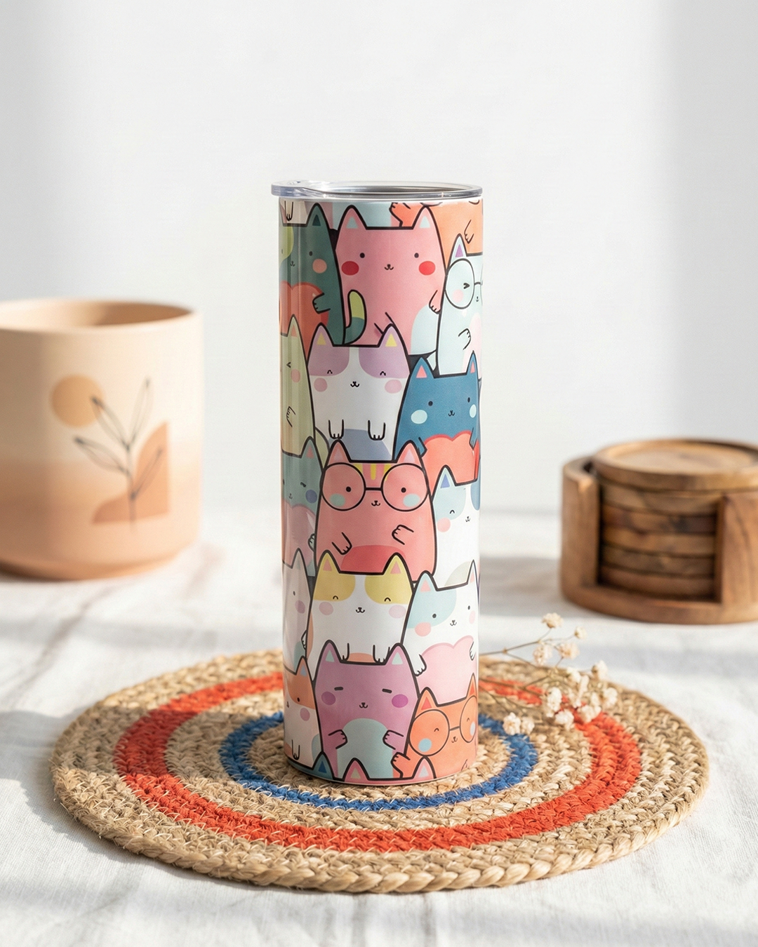 Cute Cats Printed Coffee Metal Tumbler (600ml)