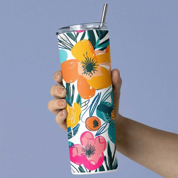 Retro Flower Metal Tumbler (600ml)