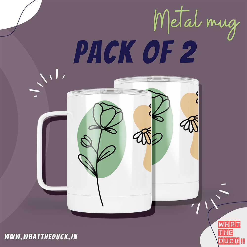 floral Printed Insulated Metal Mug with Lid