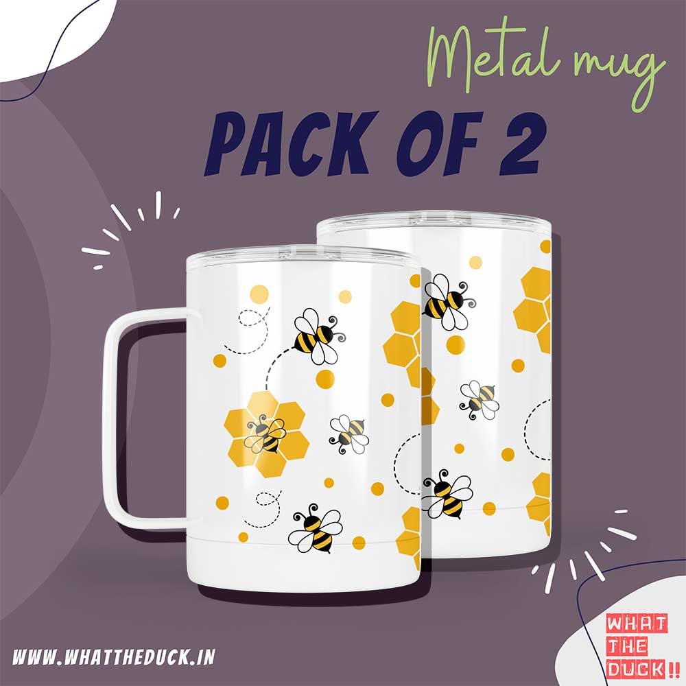 Bee 2 Insulated Metal Mug with Lid