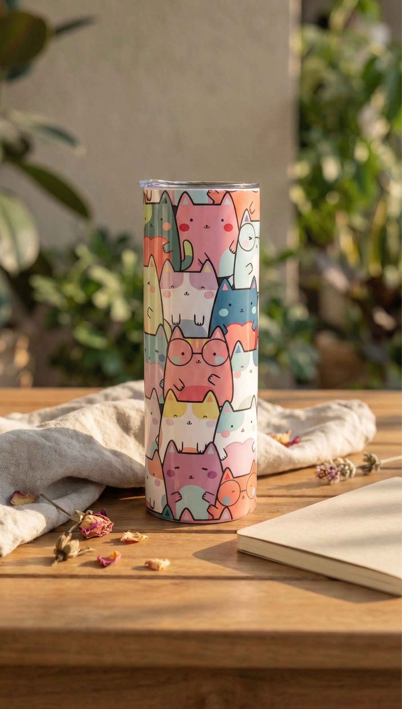 Cute Cats Printed Coffee Metal Tumbler (600ml)