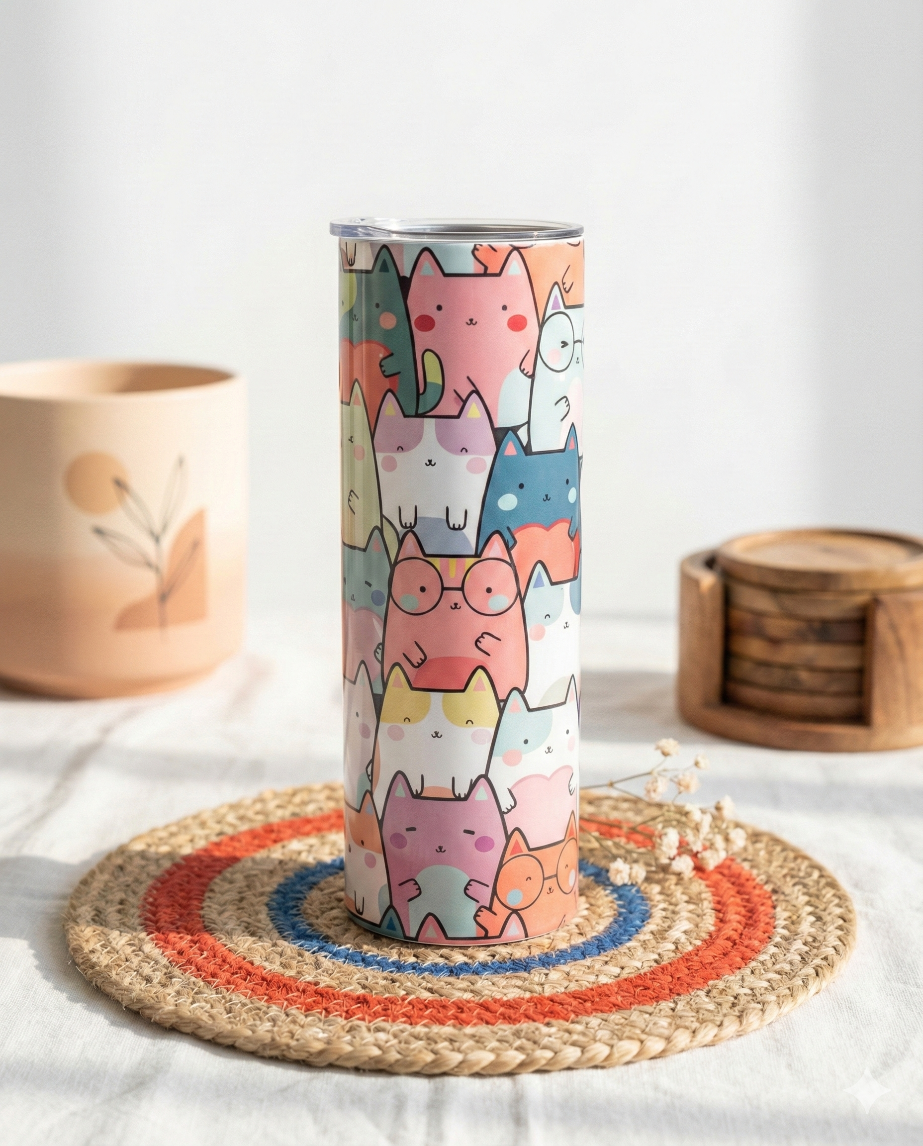 Cute Cats Printed Coffee Metal Tumbler (600ml)