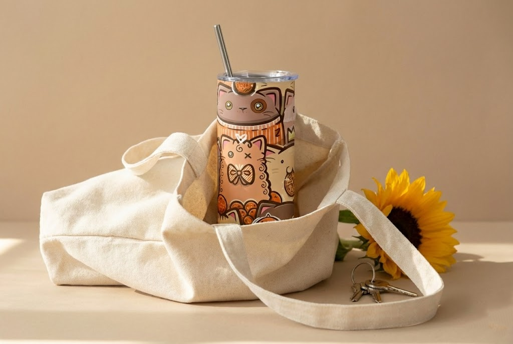 Snuggle Cat Printed Coffee Metal Tumbler (600ml)