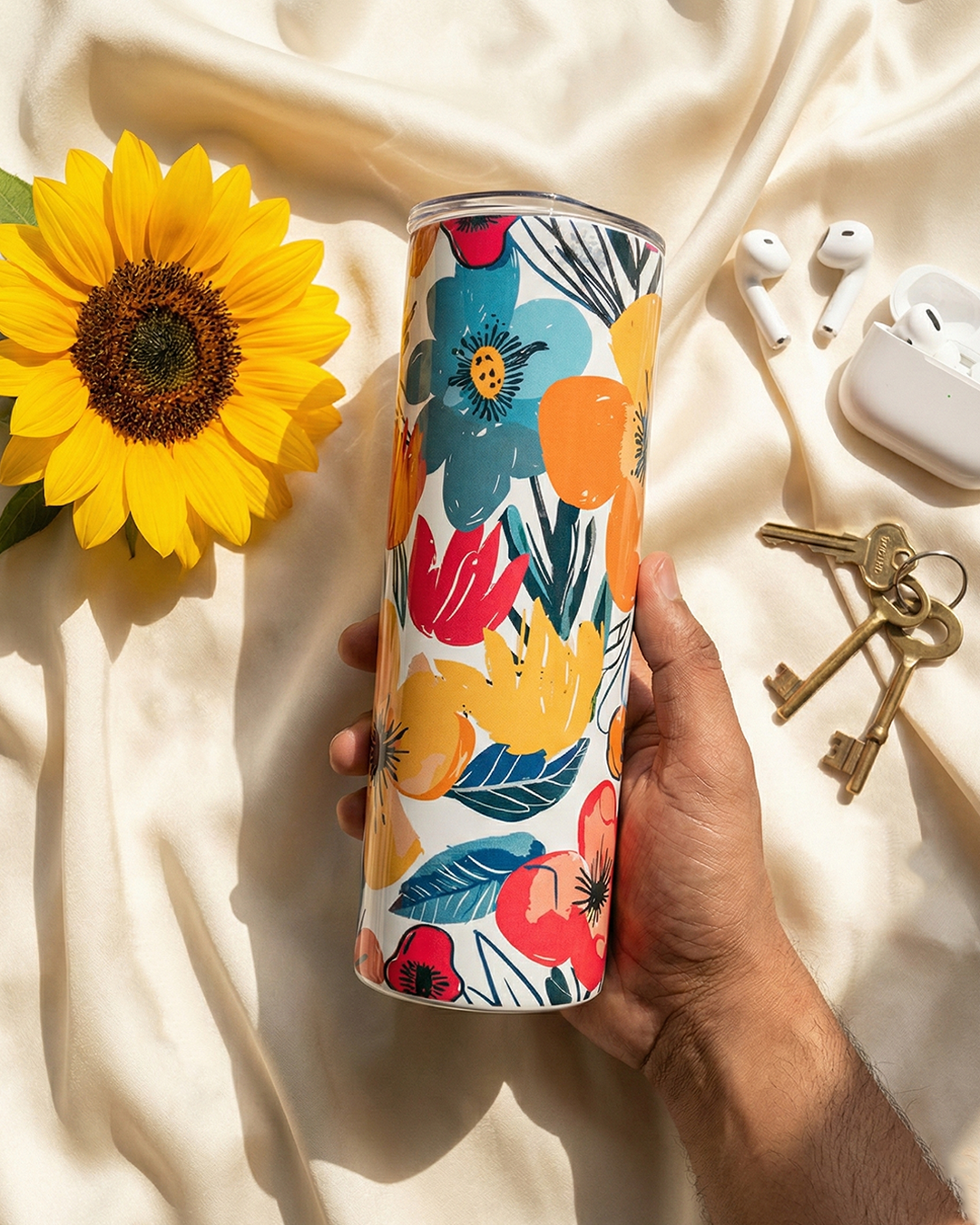 Retro Flower Metal Tumbler (600ml)